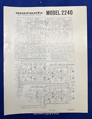 Original Marantz 2240 Receiver Foldout Schematic -- #1 • $19.95