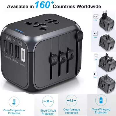 $29.99 • Buy International Travel Plug 4 USB Power Adapter Type C Worldwide 5A Universal 