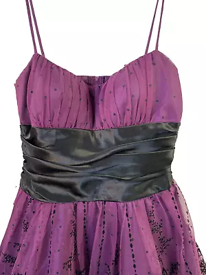 Masquerade Gown Size 7-8 Purple & Black Short Spaghetti Straps Full Skirt • $18.95