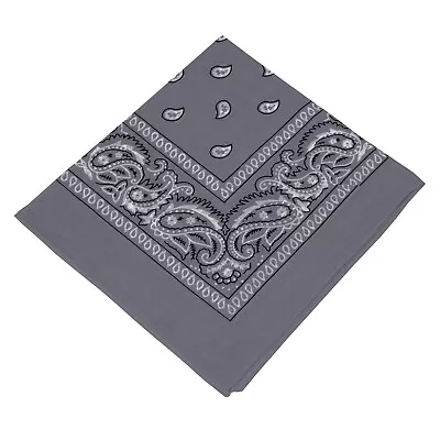 54cm Square Bandana Paisley Print Head Scarf Neckerchief 100% Cotton GREY • £2.99