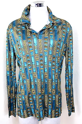 Vintage GIANNI VERSACE COUTURE Blue Logo  Shirt Top Medium 46 6 7 8 • $624