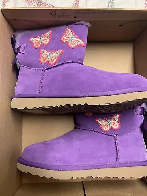 UGG Australia Boots Kids 4 NEW Mini Bailey Bow II Butterfly DWB Purple NIB • $69.99