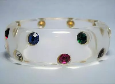 Clear Lucite Bangle Bracelet With Colorful Faceted Rhinestones Vintage • $23.99
