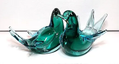 Vintage Murano Art Glass Joined Lovebirds Pair Teal Luigi Onesto For Oball • $149.99