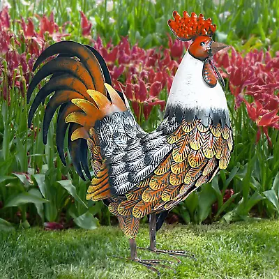 Garden Rooster Statues & Sculpture Metal Chicken Animal Yard Art Lawn • $62.99