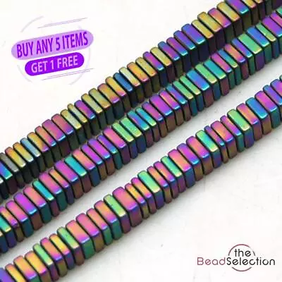 100 Tiny Frosted Rainbow Flat Square Hematite Beads 3mm Jewellery Making HEM63 • £3.49