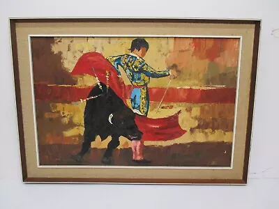 Vtg Signed Mid-Century Modern Painting Spanish Matador Bullfighter Framed • $299.95