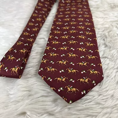 HANDSOME Brooks Brothers Burgundy  Equestrian Silk Neck Tie Horses • $18.39