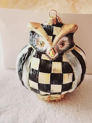 MacKenzie Childs Courtly Check Owl Glass  Ornament *NEW IN WHITE BOX* • $111