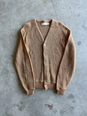 Vintage 70s Columbia Knitwear Mohair Tan Button Cardigan Size Small USA Made • $54.49