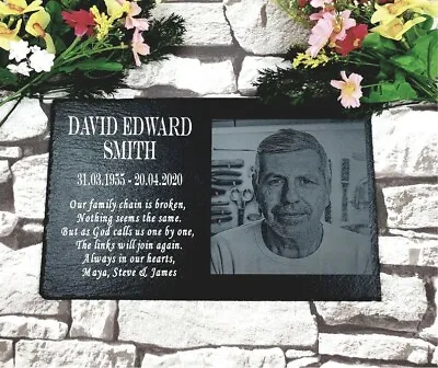 Personalised Memorial Plaque Grave Marker With Picture Engraved On Natural Slate • £23.90