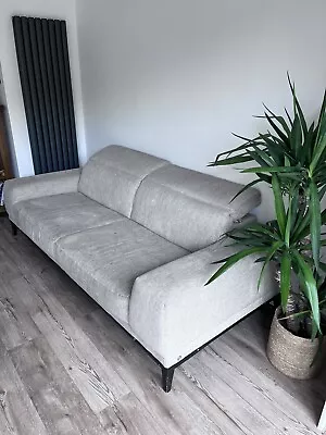 Natuzzi 2 Seater Sofa Italian Designer Beige Fabric Reclining Headrests • £150