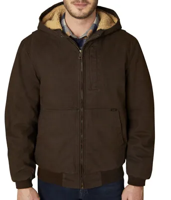 Lee Mens Jacket Workwear Bomber Sherpa Lined Hooded Durable Canvas Sz Med Brown • $44.95