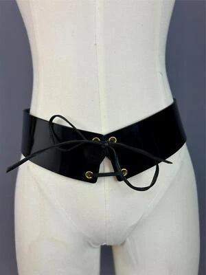 $150 • Buy YSL Yves Saint Laurent Black Patent Leather Wide Lace Corset Womens Belt
