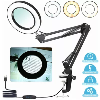 LED Desk RepairLamp 10x Magnifier Glass With Light Stand Clamp Beauty Magnifying • £17.99