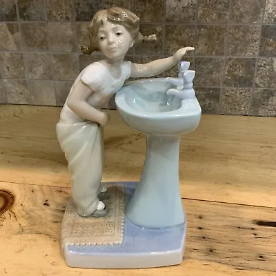 Retired Lladro Clean Up Time Girl At Sink Pigtails Gloss Finish • $72