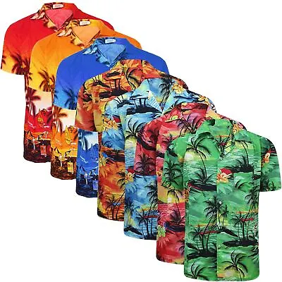 Mens Hawaiian Palm Sunset Printed Shirt Stag Beach Party Fancy Dress Holiday New • £7.99