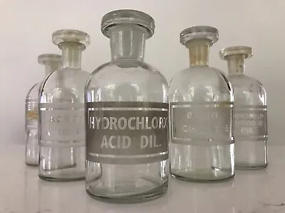 Set 5 Vintage Lab Bottles Flasks Mid Laboratory Apothecary Chemist Original G • £89