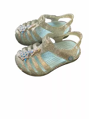 Toddler Girls Disney Frozen Elsa Glitter Crocs Slides Shoes Size 5 • $9.99