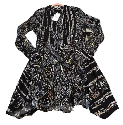 NEW Reiss Lola Printed Flippy Causal Dress Long Sleeve Black Women's Size US 8 • $48.99