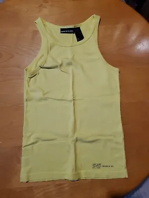 90s DKNY Women's Tank Top Silk Blend Open-Knit Y2k Size M Yellow Vintage Stretch • $14.99