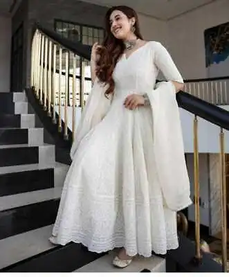 £32.10 • Buy Women Indian Chikankari 2pc Tunic Dupatta Designer Pakistani Kurti Anarkali Gown