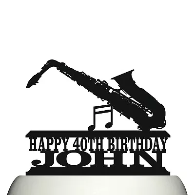 Personalised Acrylic Saxophone Brass Woodwind Musical Instrument Cake Topper • £10.75