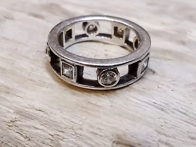 Size M & 1/2 Sterling Silver 925 Ring Ladies Clear Stones Unusual Design Gift • £22