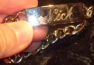 Mens ID Bracelet Engraved NICK - Preowned- Speidel USA STE TA - 8&1/4  Laid Open • $29.95