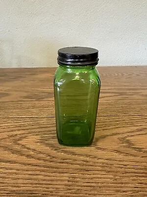 Vintage Duraglas Green  Glass Jar With Black Metal Lid ~ 8 Oz. • $8.99