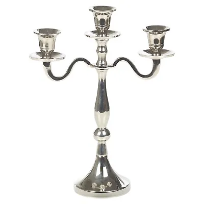 3 Arm Taper Candle Holder Silver Look Polished Metal Candelabra Home Centrepiece • £21.99