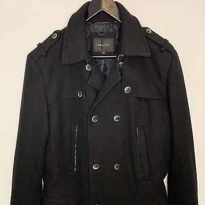 Politix Mens Jacket Overcoat Size Large Black Greatcoat • $50