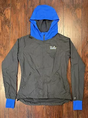 Colosseum UCLA Women's Hooded Windbreaker Jacket Full Zip Charcoal Gray & Blue S • £22.17