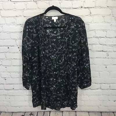 J Jill Top Womens Extra Large Black Sheer Lightweight Floral 3/4 Sleeve Casual • $22.99