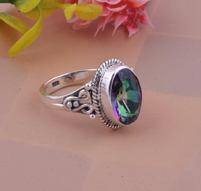 $2.99 • Buy Handmade 925 Sterling Silver Mystic Topaz Stone Anniversary  Ring All Size K41