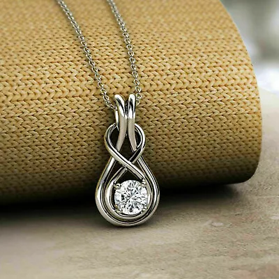 1.10CT Round Cut Diamond Infinity Pendant Necklace 14k White Gold Finish Chain • $46.20