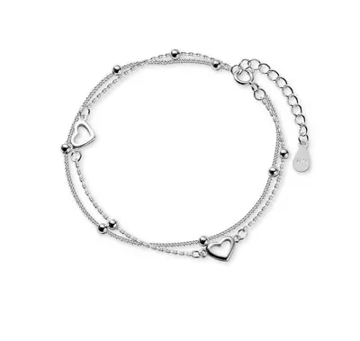 925 Silver Tone Double Layers Heart Ball Beads Link Chain Bracelet 7  Gift I49 • $4.95