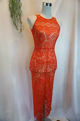 Elle Zeitoune LUXE Midi Lace Pencil Dress Sz 6 Sleeveless Burnt Orange Cocktail • $49