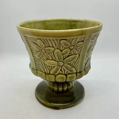 The Brush-McCoy Company VTG MCM Pottery Green Daisy Flower Pedestal Vase 5” Tall • $18