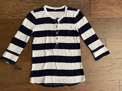 J. Crew Woman's 3/4 Sleeve Navy Blue & White Stripe Nautical Shirt Size Xs Euc • $7.99