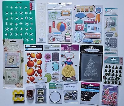 Lot Of 18 Craft Supplies - Stencils Chipboard Stickers Sequins Embossing Fol • $25.99