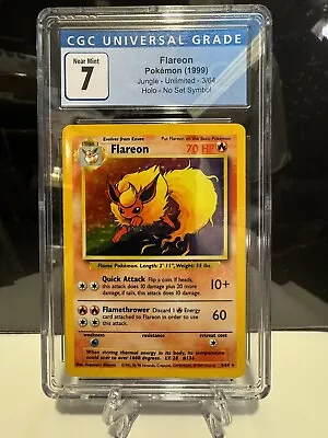 Pokémon Flareon 1999 Jungle 3/64 Holo No Symbol Error 7.0 CGC NM **Not PSA** • $30