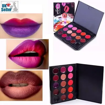 £3.99 • Buy 15 Colours Long Lasting Lip Gloss Palette Makeup Lipstick Cosmetic Lip Tools Set