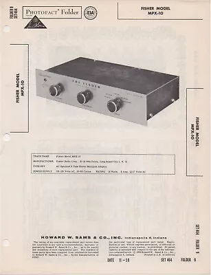 1959  FISHER MPX-10 STEREO MULTIPLEX ADAPTOR SERVICE MANUAL Photofact Schematic • $10.99