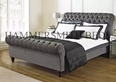 New Chesterfield Sleigh Bed Elegant Design Quality Fabric • £265