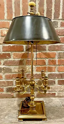 Vintage CHAPMAN Bouillotte Four Branch Solid Brass Lamp 31  Tall W/ Tole Shade • $399.95