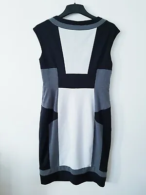 MAGGY LONDON Ponte Knit Sheath Dress Size 18 Colorblock Black Grey Cream. • £30
