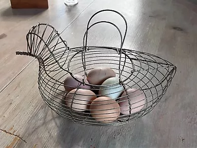 Vintage Bird Duck Chicken Shaped Wire Egg Basket Wing Handles Cute For Easter! • $25