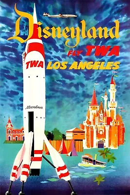 Disneyland - Los Angeles - Fly TWA - Vintage Airline Travel Poster • $10.99