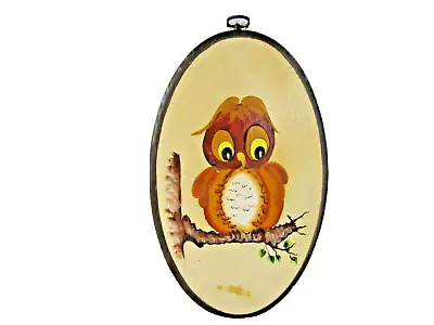 VINTAGE OWL HAND PAINTED WOOD WALL ART PLAQUE PICTURE MID CENTURY 11  X 7  • $29.75